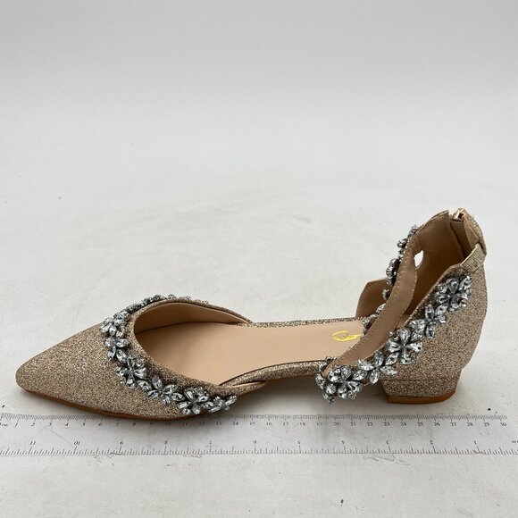 XYD Rose Gold Glitter Pointed Toe D'Orsay Wedding Sandal Sparkly Rhinestone Shoe - Picture 2 of 8